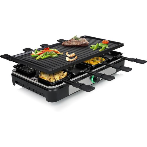 SUBZONAL-Raclette - 8 personnes - Surface de cuisson 42 x 23 cm - Thermostat réglable avec anneau lumineux - 1400 W - Noir - RA-2746