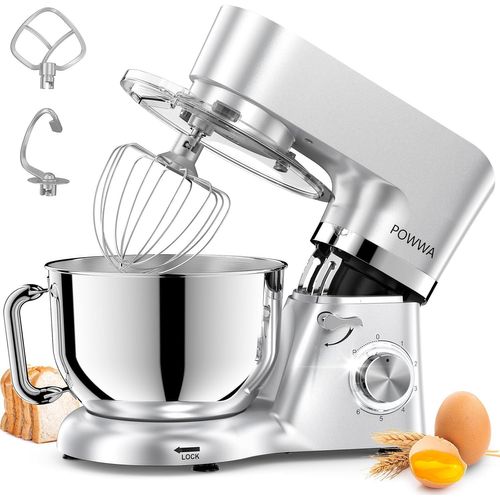 ASFASFq-Robot Pâtissier, 1500W Pétrin Professionnel, Silencieux Robot de Cuisine Multifonctionn Pétrisseur avec Batteur Électrique, Batteur, Fouet, Couvercle, Bol 6,2 L(Silber)