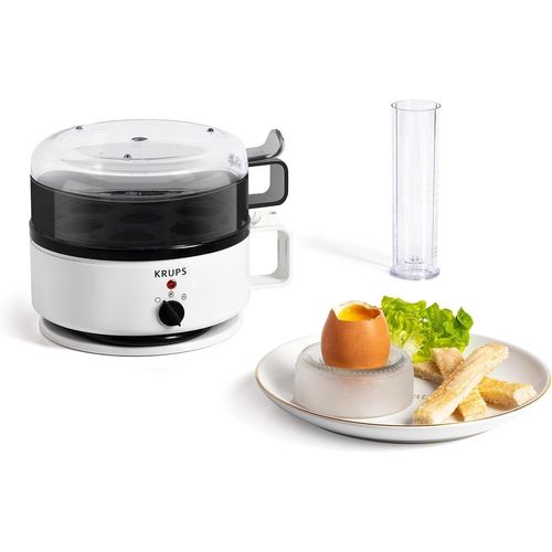 ASFASFq-Krups Ovomat EG230115 Super Cuiseur à ?ufs, pour jusqu'à 7 ?ufs, fonction cuisson et maintien au chaud, avec verre doseur d'eau avec perce-?ufs, signal sonore, blanc/noir