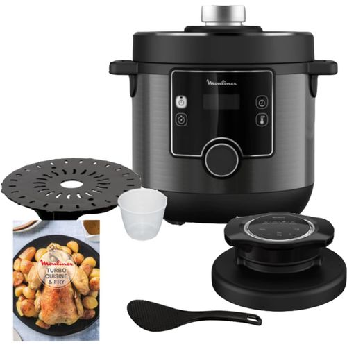 SUBZONAL-Moulinex CE7788 Turbo Cuisine et Fry Multicuiseur, Couvercle Turbo-Crisp multifonction, 15 programmes automatiques, Cuisson sous pression, Application, Louche incluse, Noir