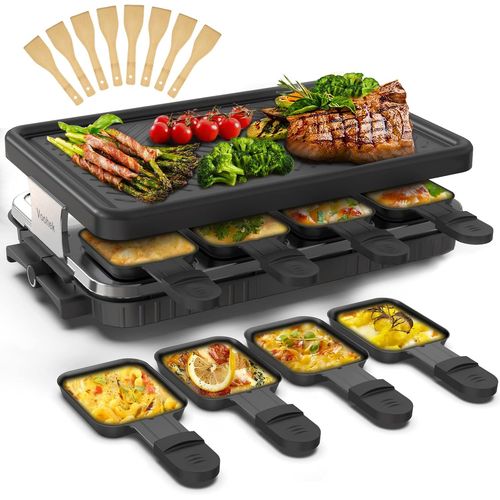 Appareil a Raclette - Appareil Raclette 8 Personnes machine a raclette Plaque De Fonte Antiadhésive Température réglable 1300 watts,Noir