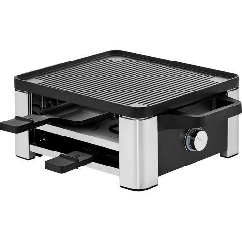 SUBZONAL-Lono Gril à raclette, avec poêlons et poussoirs, raclette pour 4 personnes, 870 W, en acier inoxydable, mat