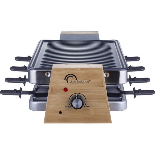 SUBZONAL-8388 Wood 8, Raclette/Grill 8 personnes, 2 fonctions en 1 seul appareil, Revêtement anti-adhésif, Accessoires fournis,1500 W, Bambou véritable/Inox