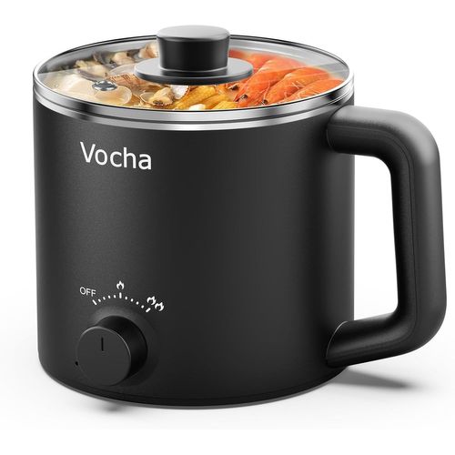 KALANKA-Multicuiseur Electrique, petite marmite électrique en acier inoxydable 1,6 L, hot pot électrique portable pour chambre d'étudiant/studio/hôtel/camping/bureau - Noir