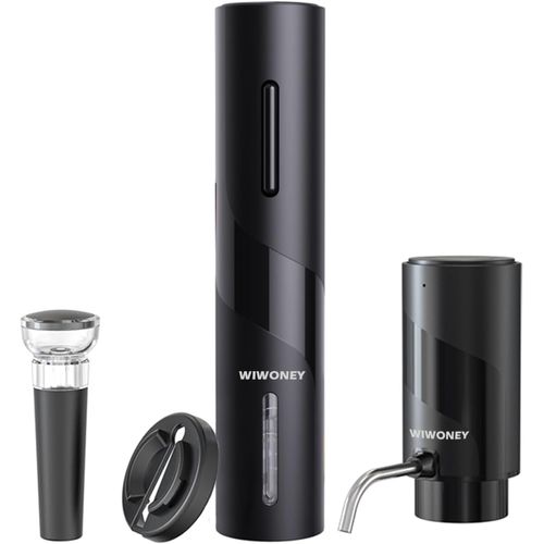 KALANKA-Tire Bouchon Electrique 4 en 1 avec Ouvre Bouteille Electrique Rechargeable, Aérateur Vin Electrique, Coupe-Capsule et bouchon de vin sous vide, Cadeaux pour Amateurs de Vin, Noir