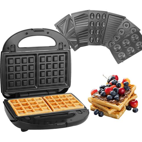 ASFASFq-Appareil à Croque Monsieur, Presse à Panini Électrique Machine à Sandwich 750W, Plaques Antiadhésives et Détachable, Gauffre Grille-pain Indicateur LED Thermostat Automatique (7 en 1)