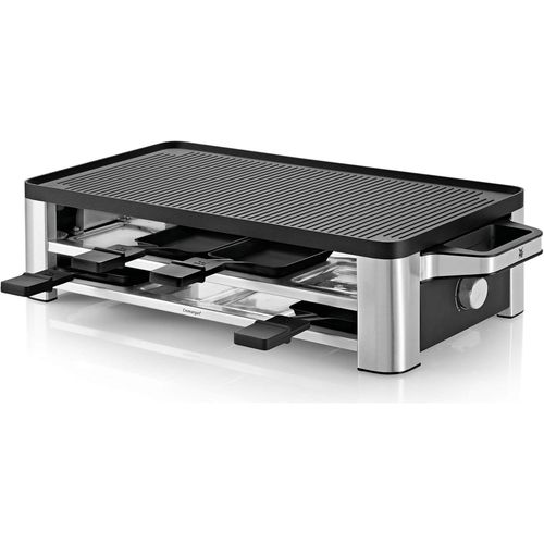 ASFASFq-Appareil à raclette multifonction, 1500W, Inox 18/10 Cromargan, Grill, Crêpière, 8 Personnes, Température réglable, Plaque en fonte réversible, Haute puissance, Lono 0415040011
