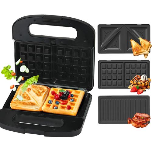 Appareil À Croque-Monsieur 3 En 1 - Grille-Pain Et Gaufrier Avec Plaques Interchangeables - 1000 W - Revêtement Antiadhésif - Nettoyage Facile - Appareil À Croque-Monsieur - Gaufri[MAC920340]