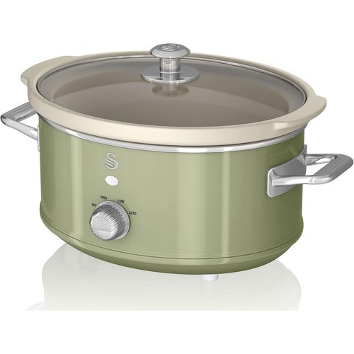 SUBZONAL-Retro SF17021GNEU Mijoteuse 3,5L Récipient Amovible, Antiadhésif en Céramique Libre PFOA et PTFE, 3 Niveaux de température, Couvercle Verre, Slow Cooker, Design Vintage, Vert, 200 W
