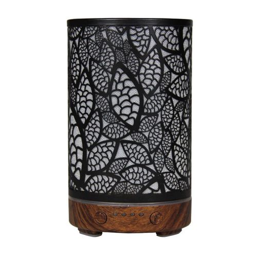 Diffuseur d'arôme en fer,feuilles creuses,humidificateur d'air ultrasonique,humidificateur de bureau,appareils ménagers intelligents,décoration de salle avec lumière Led - Type A-deep wood grain