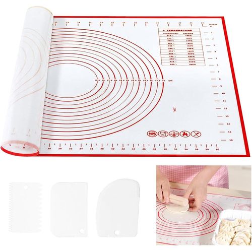 SUBZONAL-Tapis de pâtisserie Sinzau en silicone, antiadhésif 50x70cm avec tasse à mesurer, antidérapant, blanc, rectangulaire, pour biscuits, fondants, muffins, sandwichs, pizzas, pain, tartes aux fr