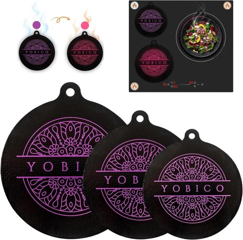 SJZG-Protege Plaque Induction - Silicone - 3 Protection Plaque Induction - 24Cm, 20Cm, 16.5Cm | Tapis Plaque Induction 3 Feux, Avec Changement De Couleur Thermique | Tapis Pour Plaque Induction