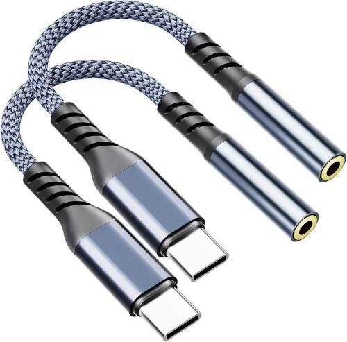 LORANKA-Adaptateur USB C Jack, 2 PCS Adaptateur Casque USB C Jack 3,5 mm, Adaptateur Jack USB Type C avec DAC per i-Phone 15/16, Adaptateur Écouteurs USB C per Sam-Sung, Adaptateur USB-C Audio per i-