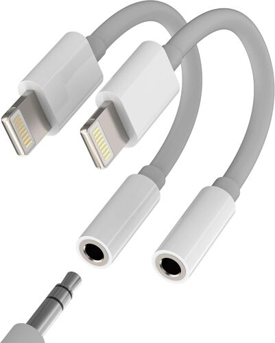 LORANKA-Adaptateur Lightning Vers 3.5mm Casque Jack(Lot De 2)pour IPhone 14 13 Pro Max Prise Ecouteur Audio Câble Connecteur Certifié Pour Apple MFI AUXiliaire Splitter Pour Ipad écouteurs Voiture Ac