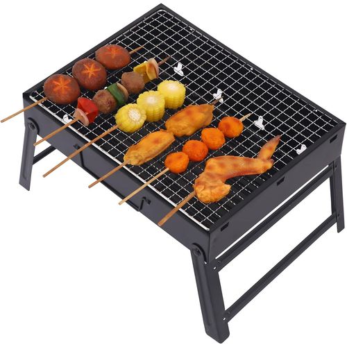 Loc-Barbecue À Charbon Portable Mini Barbecue De Table Pliable En Acier Inox,35X27X20Cm,Idéal Pour Jardin,Balcon,Camping,Pique-Nique Et Voyage Noir