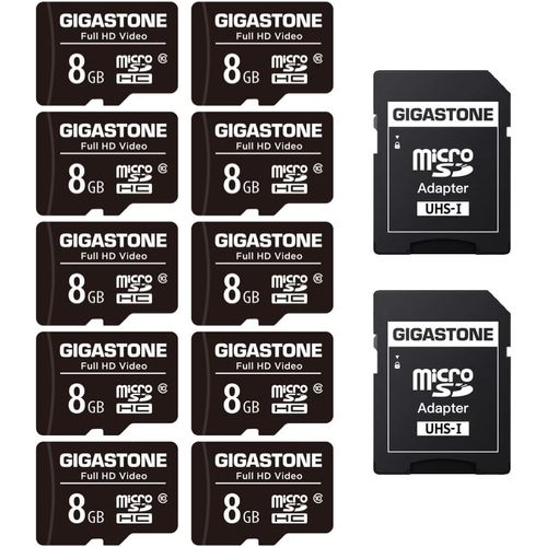 Carte Mémoire 8 Go Lot De 10 Cartes, Haute Vitesse De Lecture Allant Jusqu'à 80 Mo/S. Idéal Pour Portable Full Hd Vidéo Caméra Drone, U1 C10 Carte Micro Sdhc Avec 4 Étuis Et 2 Adaptateurs Sd