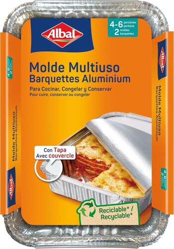 Loranka-Aluminium 31 X 21 X 4 Cm Avec Couvercle | Jetable | Cuisine, Congélation Et Conservation Des Aliments | 4-6 Portions | 2 Moules, Aluminium, 31 X 21