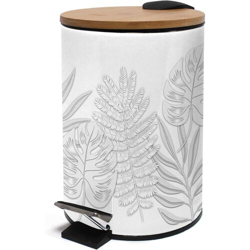 KALANKA-, Poubelle à Pédale (3 l) Amber Gris, Métal Imprimé et Bambou
