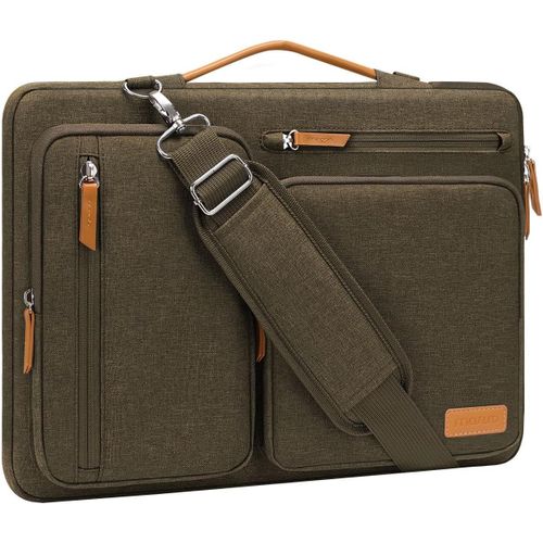 Sacoche Ordinateur Portable,Sacoche Pc Portable 15-15,6 Pouces Compatible Avec Macbook Pro 16,Hp,Dell,Sac Ordinateur Sac Messager Côté Ouvert Avec 4 Poches Zipper&Poignée,Brun Caroube