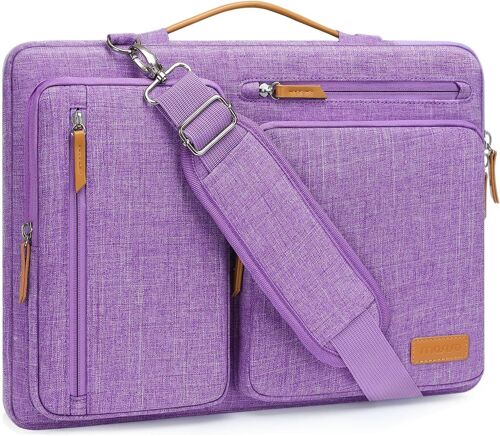 Sacoche Ordinateur Portable,Sacoche Pc Portable 15 Pouces Compatible Avec Macbook Air 15 M4 M3 M2 2025-2023,Sac Ordinateur Sac Messager Côté Ouvert Avec 4 Poches Zipper&Poignée,Lilas