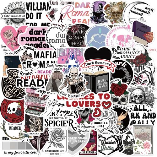 Acdsgd-50 Pièces Dark Romance Stickers Pour Lecteurs ¿ Élégants Autocollants En Vinyle Bookish Avec Motifs Sombres, Idéaux Pour Bouteilles D¿Eau, Scrapbooking, Journal, Ordinateur Portable, Skateboard Et