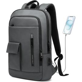 Sac À Dos Ordinateur Portable 15,6"" Et Tablette 12,9"" Avec Port De Charge Usb Pour Hommes, Léger, Fin Et Imperméable Adapté Au Travail, Business, Université, Loisirs, Voyage (Gris)[PCOM4283614]