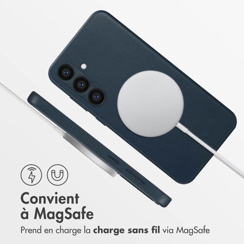 Accezz Coque arrière en cuir avec MagSafe Samsung Galaxy S24 Plus Nightfall Blue