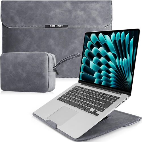 13,3-14 Pouces Housse Pour Laptop Avec Stand Pour Macbook Pro 14"" M4/M3/M2/M1 Pro/Max 2025-2021, Macbook Air/Pro 13"", Pu Cuir Ordinateur Portable Pour Hp Dell Lenovo Surface Laptop - Gris
