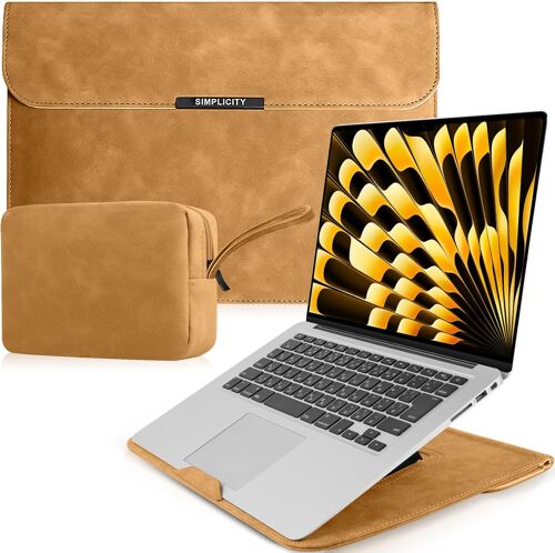 15-16 Pouces Housse Pour Laptop Avec Stand Pour Macbook Pro 16"" M4/M3/M2/M1 Pro/Max 2024-2019, Macbook Air 15"" M4/M3/M2 2025-2023, Pu Cuir Ordinateur Portable Pour Hp Surface Laptop - Brun