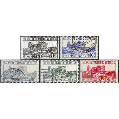 Tunisie, Protectorat Français 1941 / 1949, Beaux Timbres Yvert 140 289 292 294 Et 296, Amphithéâtre D'El Djem, Oblitérés, Tbe.