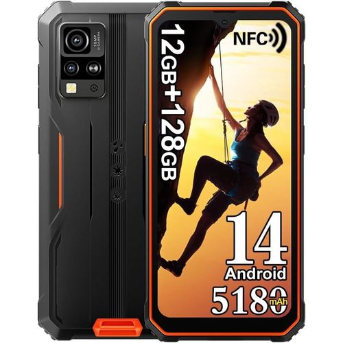 KALSG-Bv4800 Pro Téléphone Portable Incassable 2025,12Go+128Go/1Tb Android 14 Téléphone Débloqué,5180Mah,16Mp+8Mp,6.56"" Hd+ Smartphone Incassable Etanche,Dual Sim 4G,Gps,Nfc,Otg,Fm,Orange
