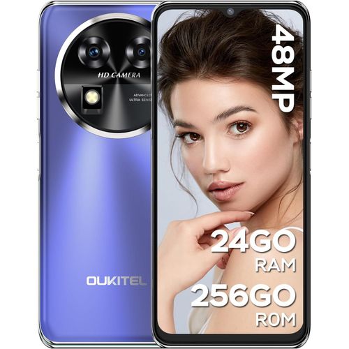 SUBZONAL-C37 Téléphone Portable, 24Go256Go/1TB Extensible, 6.6'' FHD Écran Octa-Core 5150mAh Smartphone Pas Cher,48MP32MP Caméra Panoramique, Android 13, 4G Dual SIM, Wi-FI,Face ID, GPS-Violet