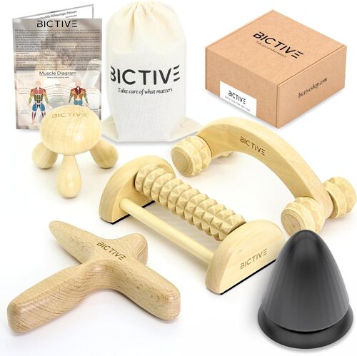 Kit Massage 5 En 1. Massage Bois, Reflexologie Plantaire, Masseur Pied, Corps, Jambes, Cellulite, Fasciste Plantaire, Baton De Massage, Rouleau Massage Pied, Accessoires De Massage Manuel