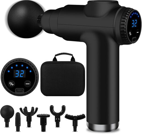 Mini Pistolet De Massage Musculaire, 32 Vitesses, Réglables 3500 Rpm Et 6 Têtes, Pistolet À Massage Électrique Et L'écran Lcd, Silencieux, Cadeau De Relaxation Soulager Douleurs Musculaires
