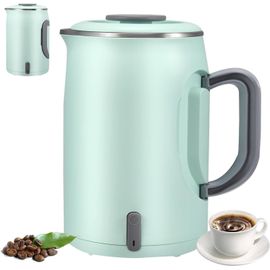 Bouilloire Électrique De Voyage 600 Ml, Poignée Pliable, Mini Bouilloire De Camping Portable À Faible Consommation, En Acier Inoxydable, Arrêt Automatique, Pour Caravane, Camping-Car, Bureau (Vert)