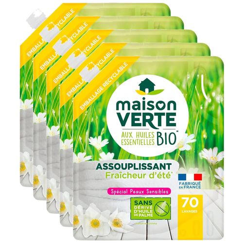 Maison Verte Lot de 5 Adoucissants aux huiles essentielles bio sans palme Fraicheur d'Ete 70 Lavages