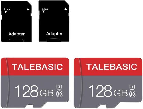 128Gb Carte Mémoire Micro Classe 10 - Carte Tf Haute Vitesse Avec Adaptateur Pour Tablette/Téléphone Portable/Appareil Photo/Autoradio/Console De Jeu (Lot De 2 Cartes 128 Gb)