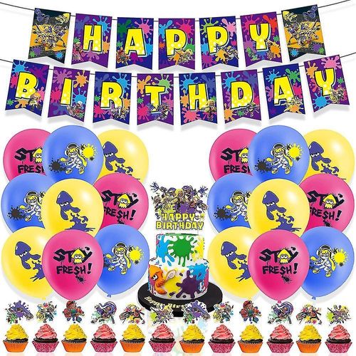 Kit de décoration pour fête d'anniversaire Splatoon 3 avec bannière et ballons pour les fêtes des enfants