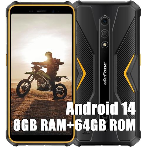 KALSG-Armor X12 Pro Telephone Portable Incassable,Android 14 Smartphone Débloqué,8Go+64Go,4860Mah,Octa-Core,13Mp+8Mp,5.45"" Smartphone Etanche,Dual Sim 4G/Gps/Nfc/Face Id/Fm/Otg,Orange