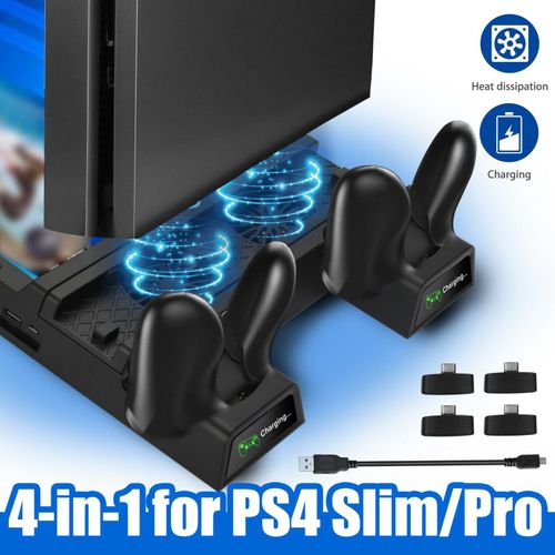 Pour Ps4 Pro/Support Vertical Mince + 2 Contrôleur De Ventilateur De Refroidissement Station De Chargement Ps4 Contrôleur Chargeur Ventilateur De Refroidissement Support Vertical