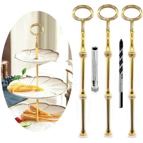 Barre Métallique Mittellochausstech 2 À 3 Étages Pour Gâteau De Mariage Etagere Porte-Gâteaux Porte-Gâteaux Ovale (Dorée,3 Pièces)