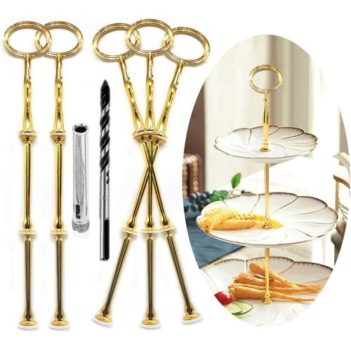 Barre Métallique Mittellochausstech 2 À 3 Étages Pour Gâteau De Mariage Etagere Porte-Gâteaux Porte-Gâteaux Ovale (Dorée,5 Pièces)