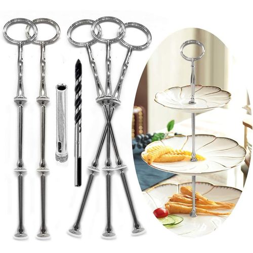 Barre Métallique Mittellochausstech 2 À 3 Étages Pour Gâteau De Mariage Etagere Porte-Gâteaux Porte-Gâteaux Ovale (Argentée,5 Pièces)