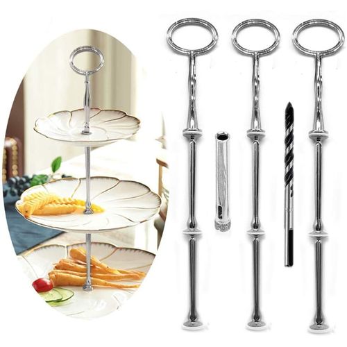 Barre Métallique Mittellochausstech 2 À 3 Étages Pour Gâteau De Mariage Etagere Porte-Gâteaux Porte-Gâteaux Ovale (Argentée,3 Pièces)