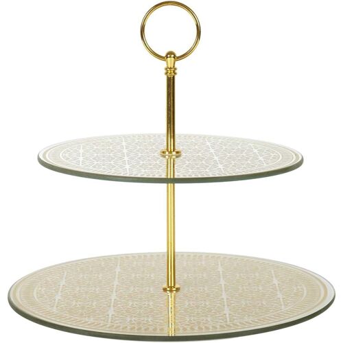 Kalanka-- Ka0119 Plateau Présentation Double 25 Cm Verre Accents Dorés Gris - Pour Desserts Amuse-Bouches - Élégant - Taille 25 Cm - Couleur Or/Gris