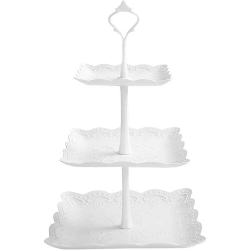 Kalanka-Présentoir À Gâteaux 3 Niveaux, Blanc Présentoir À Gâteau Carré Plastique, Support À Gâteau, Présentoir À Cupcake Dessert, Plateaux Etages Stand À Gâteaux Pour Gâteau De Mariage Anniversaire