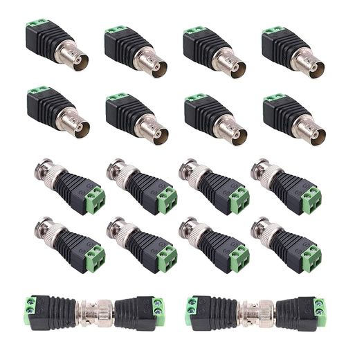 Connecteur BNC Video Balun-Sans soudure-Connecteur mâle 2 broches-Avec connecteur femelle-Kit de bornes à vis-Connecteur de caméra de vidéosurveillance vert