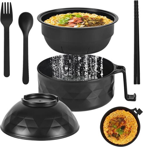 Loranka-Microwave - Bol À Ramen Instantané - Avec Poignées - Avec Couvercle Et Cuillère - Pour Soupe, Pâtes, Salades