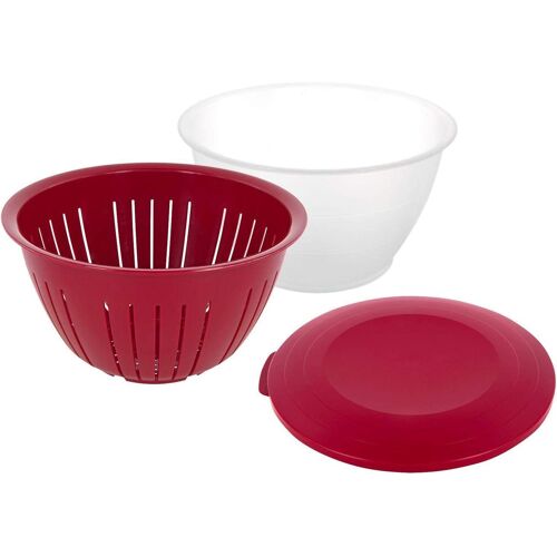 Boîte De Conservation/Bol Avec Couvercle Et Passoire/Filtre,3 Pièces,Capacité : 4,4 Litres,Plastique,Sans Bpa,Olympia,Couleur : Transparent/Rouge,2418227r