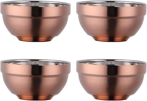 Do Buy Lot De 4 Bols À Céréales En Acier Inoxydable-340 Ml-Or Rose-Pour Enfants-Petits Bols À Dessert-Largeur : 11,4 Cm-En Métal-Double Couche-Anti-Chaud